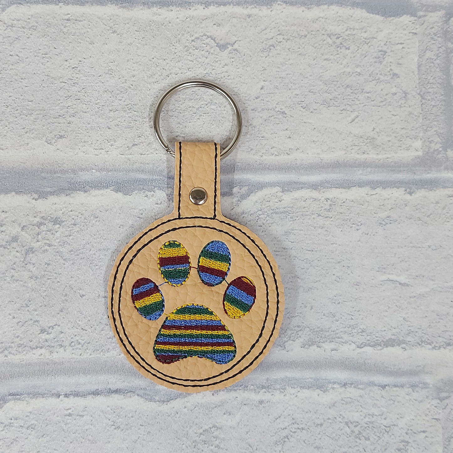 Handmade Vinyl Keyring - Dog - Rainbow Paw
