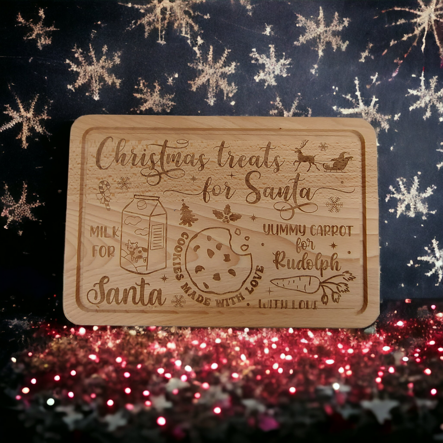 Beech Chopping Board Medium Rectangle - engraved Christmas Treats for Santa with Love