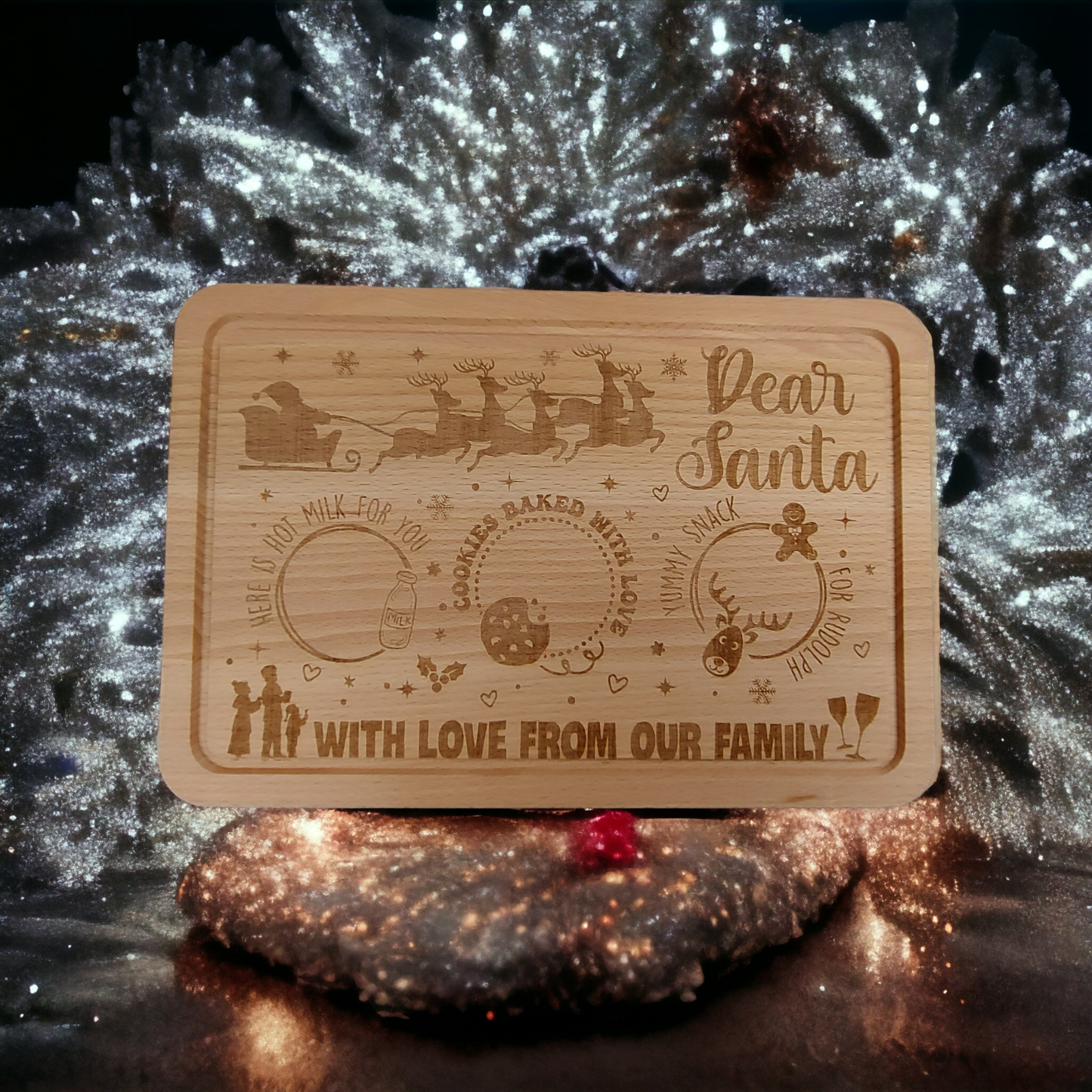 Beech Chopping Board Medium Rectangle - engraved Dear Santa