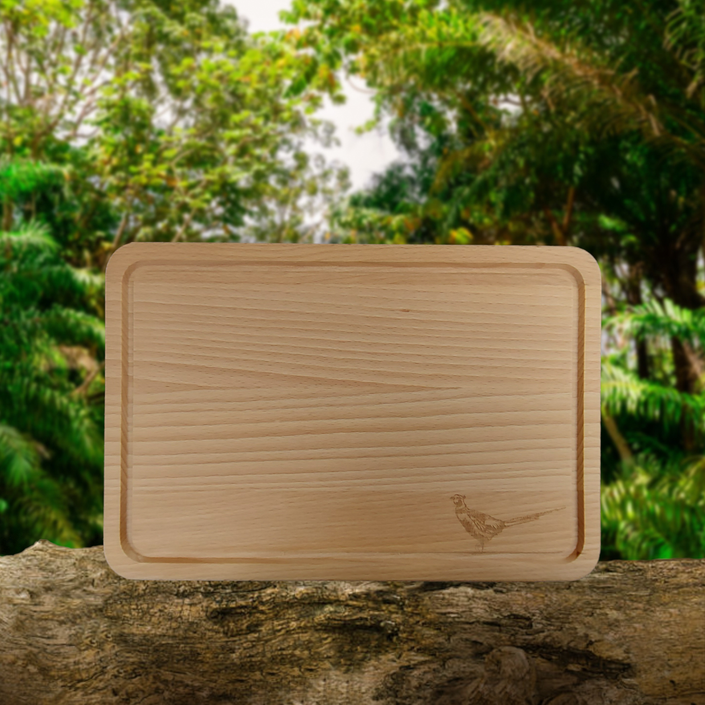 Beech Chopping Board Medium Rectangle - engraved Pheasant