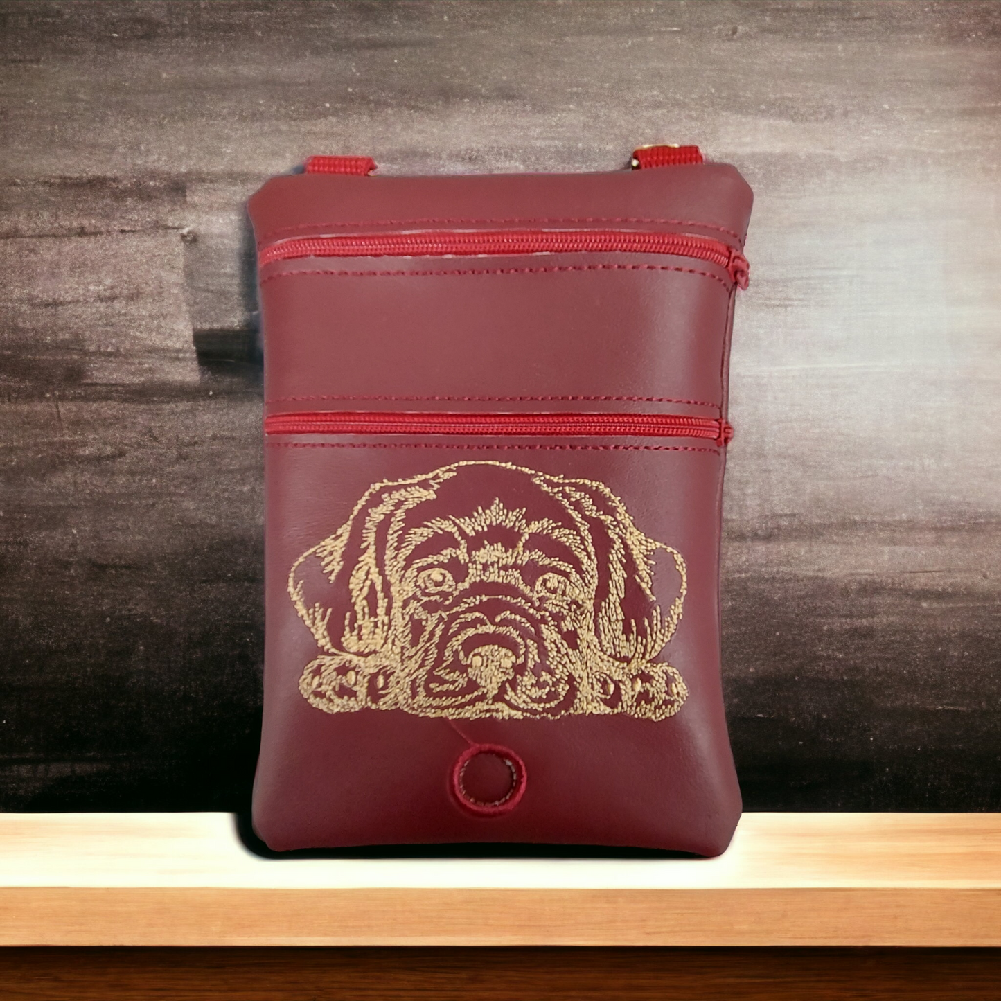DOG WALKING BAG with Matching adjustable strap - Burgandy with Dog Design