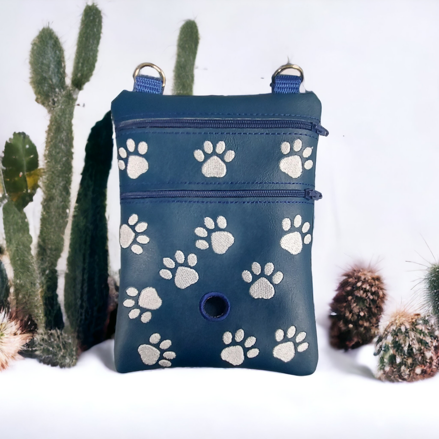 DOG WALKING BAG with Matching adjustable strap - Navy Blue Pawprint Design