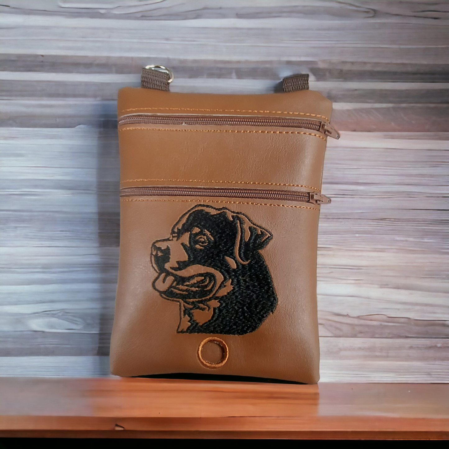 DOG WALKING BAG with Matching adjustable strap - Brown with Rottweiler Design