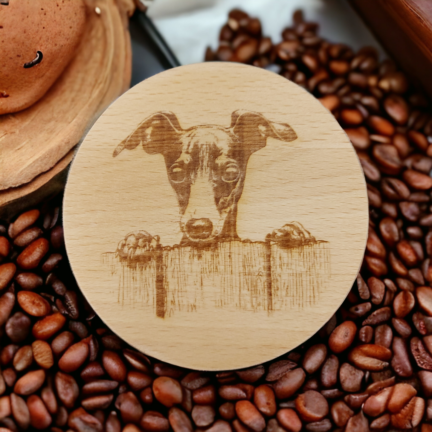 Beech Wood Round Coaster - engraved Italilan Greyhound / Whippet