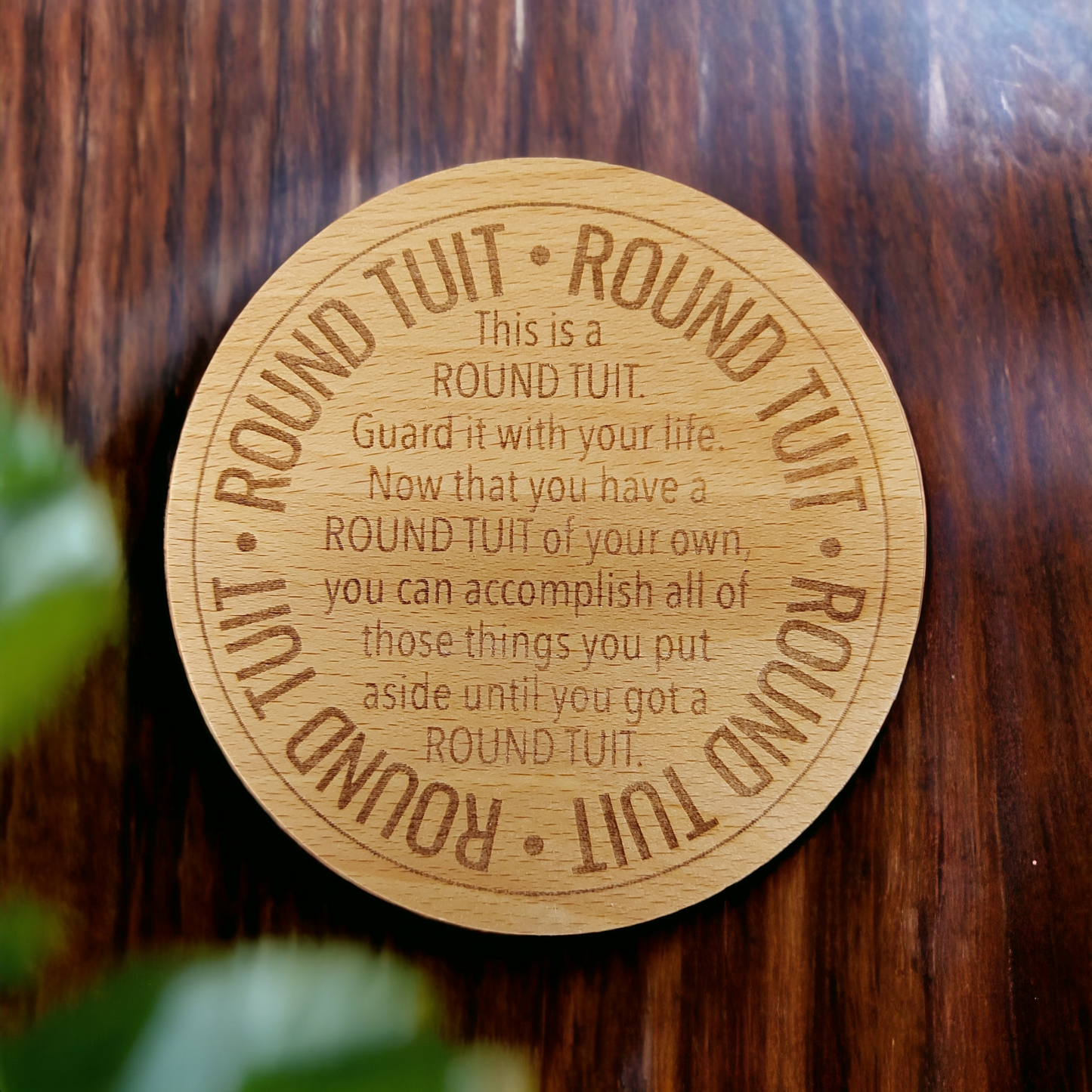Beech Wood Round Coaster - engraved Round Tuit