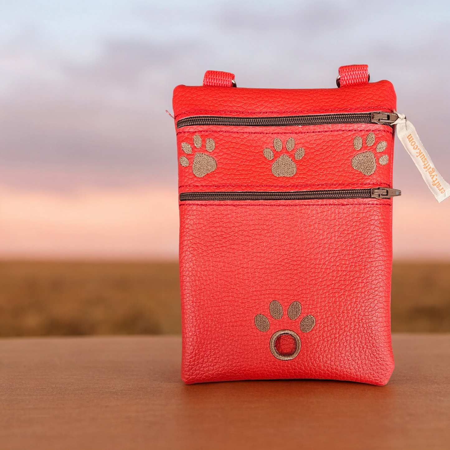 DOG WALKING BAG with Matching adjustable strap - Orange with Pawprint design
