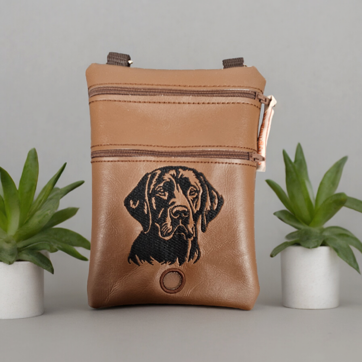 DOG WALKING BAG with Matching adjustable strap - Brown with Black Labrador dog design