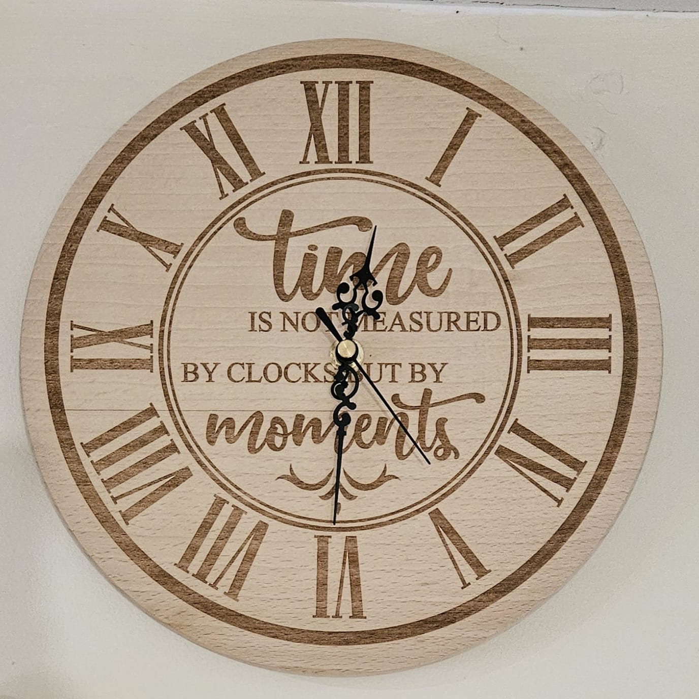 Beech Wood Clock 25cm- engraved Time is not measured.