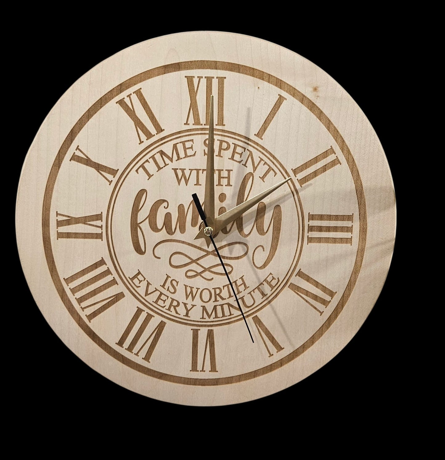Beech Wood Clock 25cm- engraved time spent with family wording