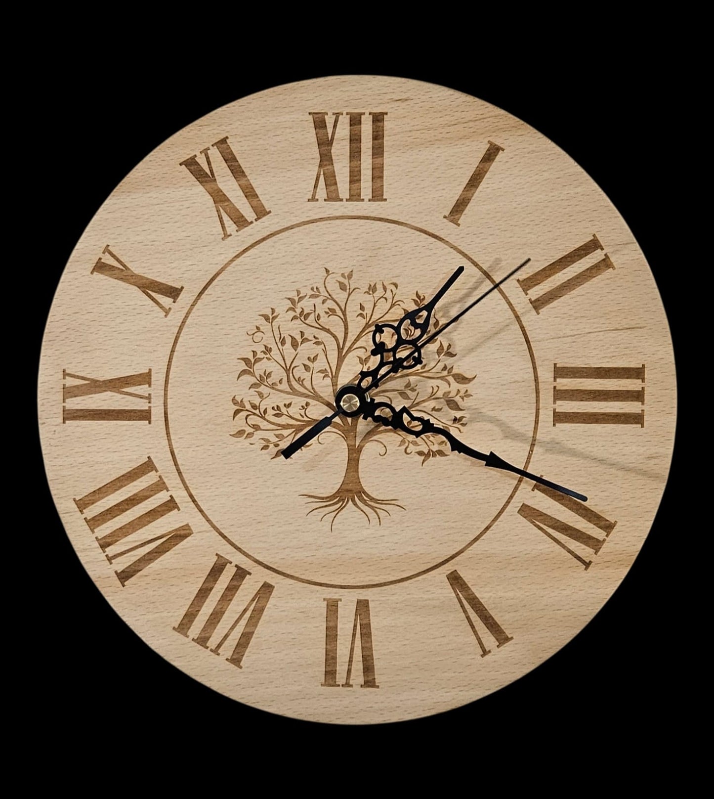 Beech Wood Clock 25cm- engraved with tree