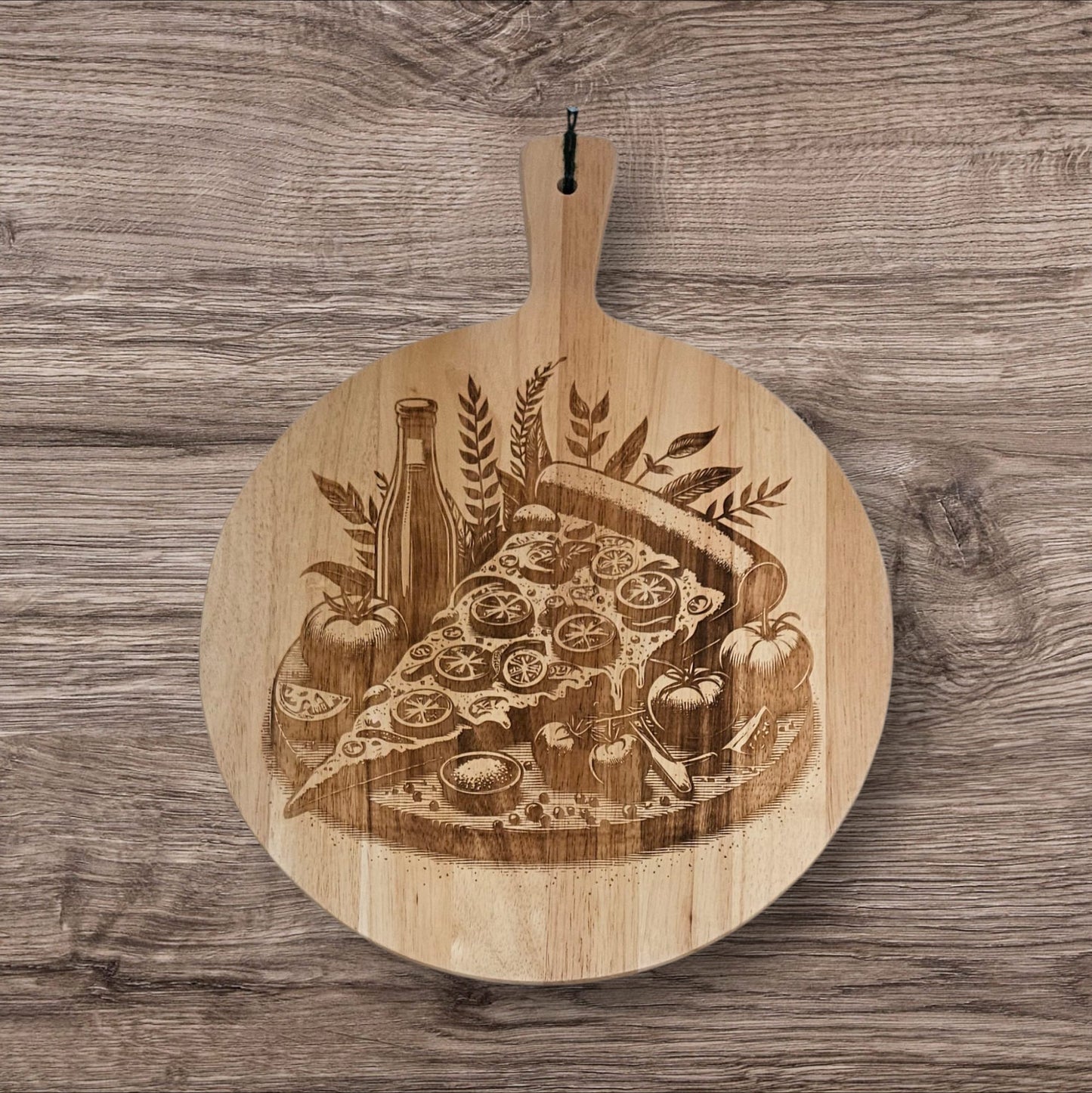 PIZZA BOARD - 34cm Laser engraved design Hevea Wood