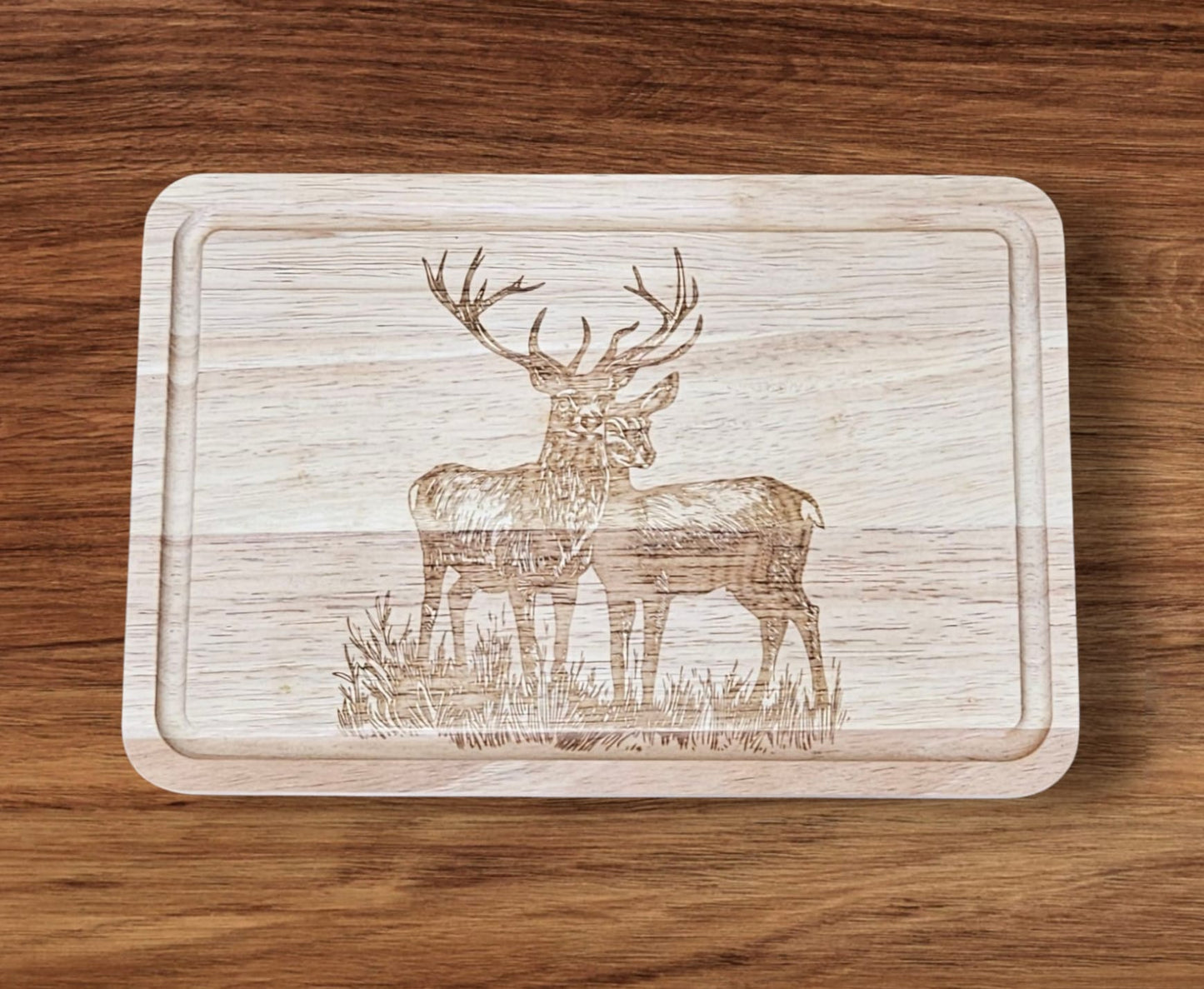 Hevea Wood Chopping Board Medium Rectangle - engraved Stag Deer