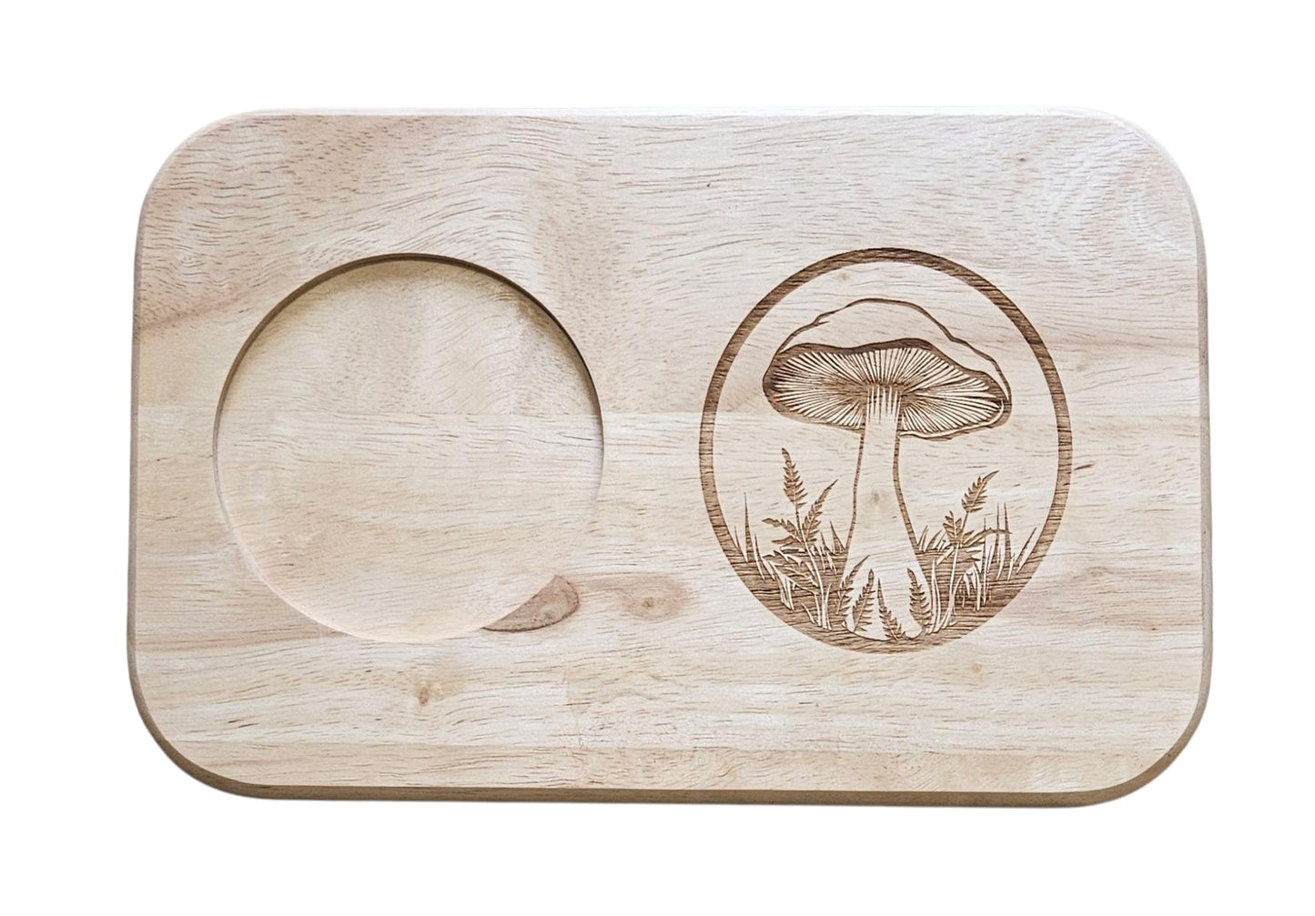 MUG BOARD - Hevea Wood Laser engraved Mug Board - engrave Mushroom detail