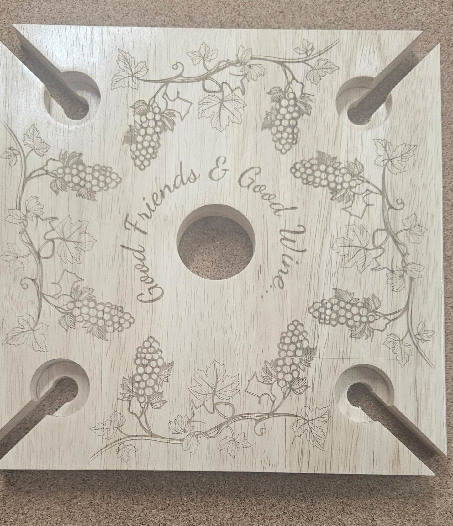 4 person Wine / Glasses Holder - Good Friends & Good Wine