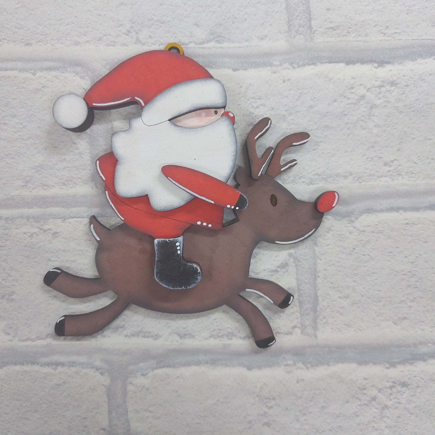 PAINTABLE MDF BLANK KIT - Christmas Ornament - Santa on Reindeer