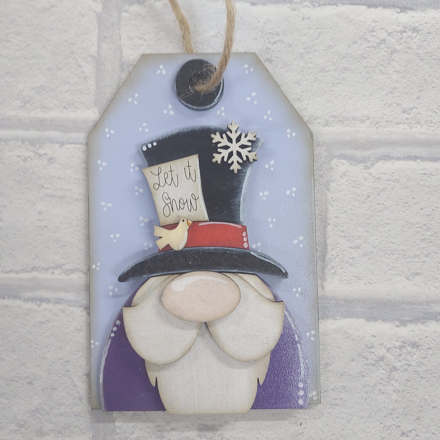 PAINTABLE MDF BLANK KIT - Christmas Ornament - Let it Snow Santa Gnome Tag