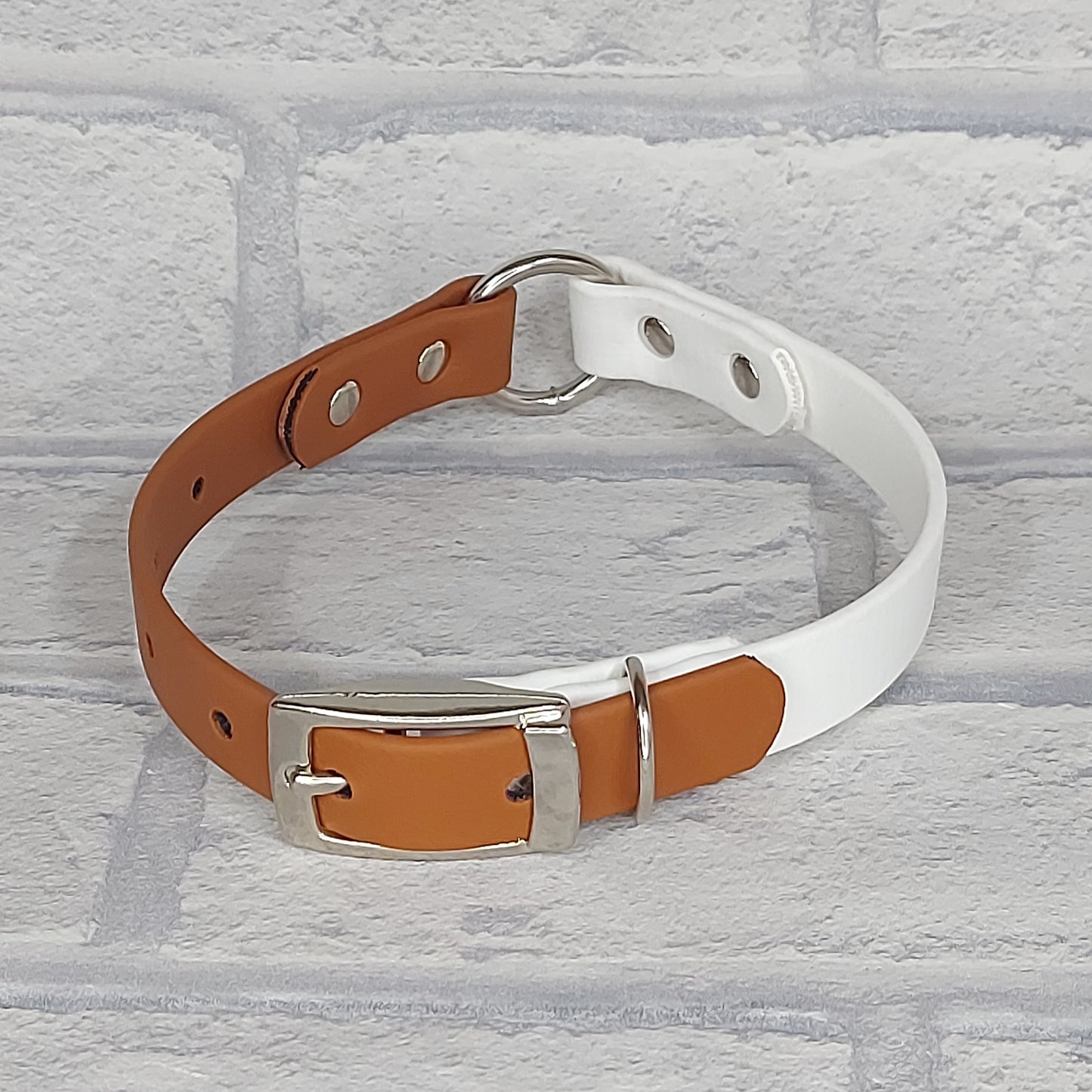 Biothane Collar Two-coloured - White  / Tan - Small