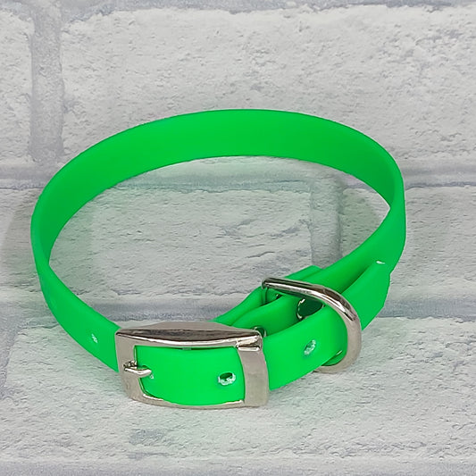 Biothane Collar Neon Green / Silver Coloured hardware - Small