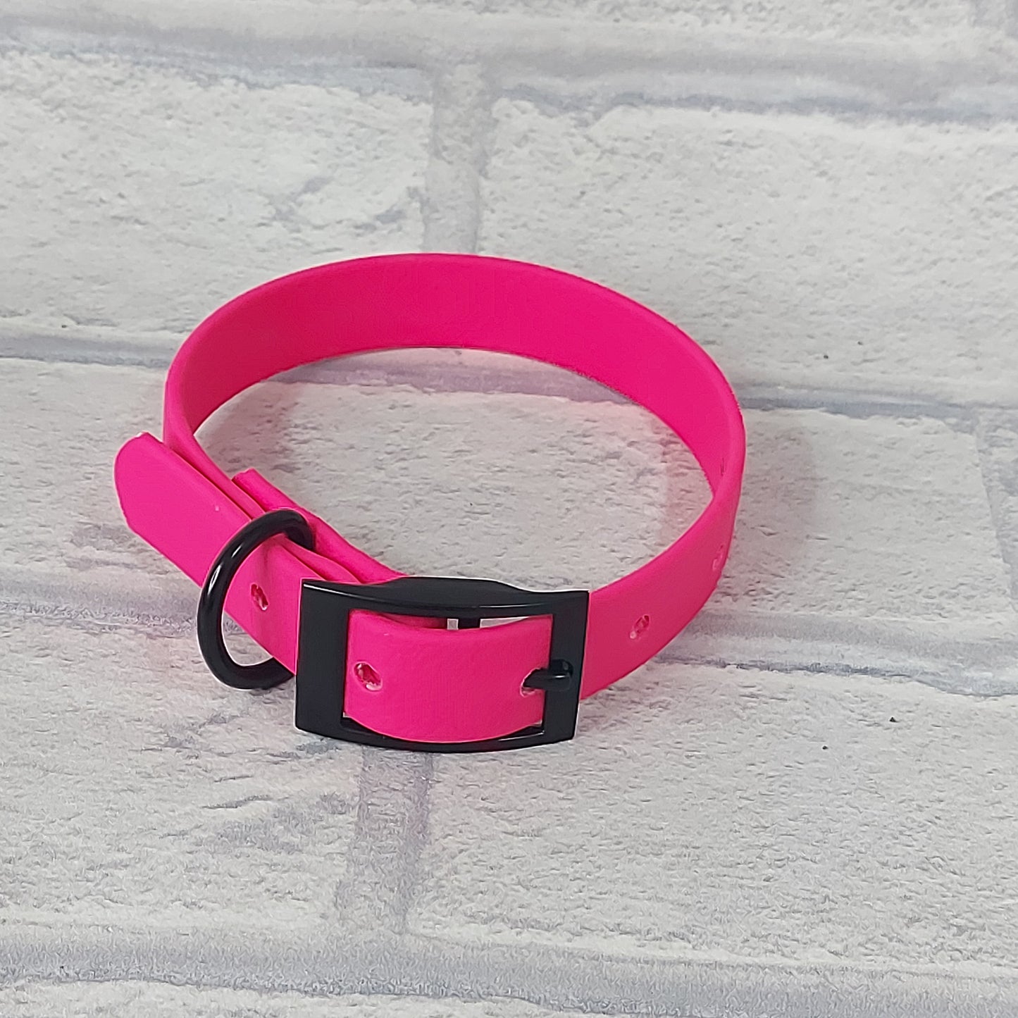 Biothane Collar  Neon Pink /  Black Coloured hardware -  X Small