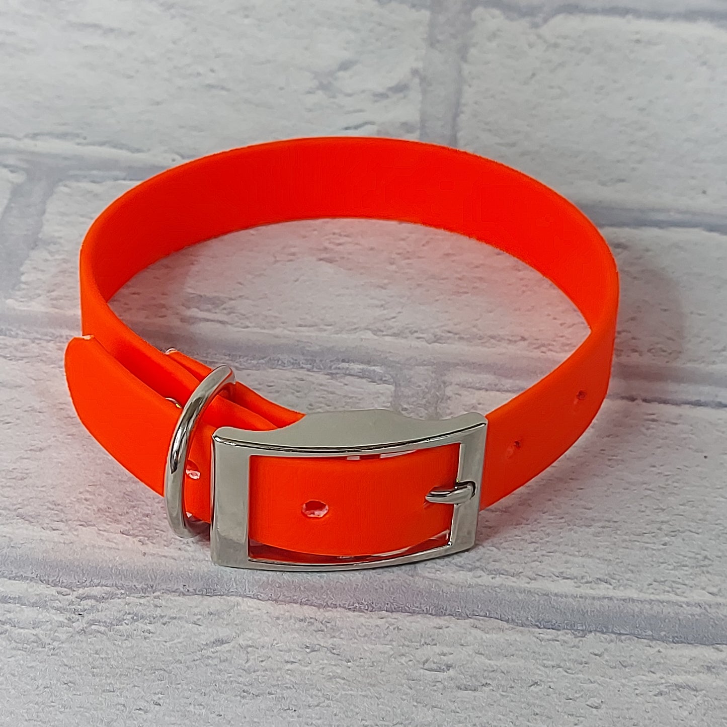 Biothane Collar Neon Orange / Silver Coloured hardware - Small wider