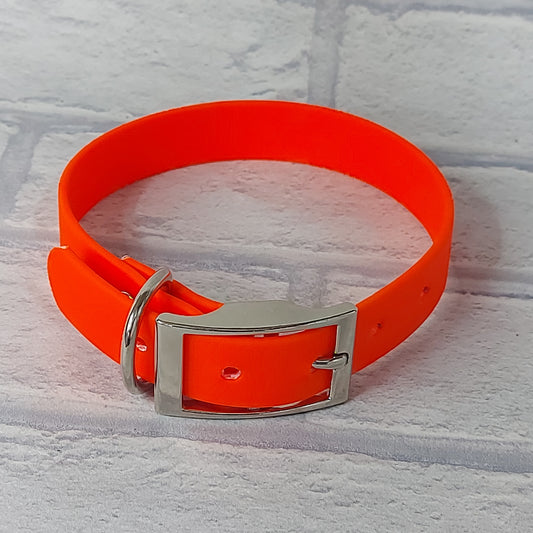 Biothane Collar Neon Orange / Silver Coloured hardware - Small wider