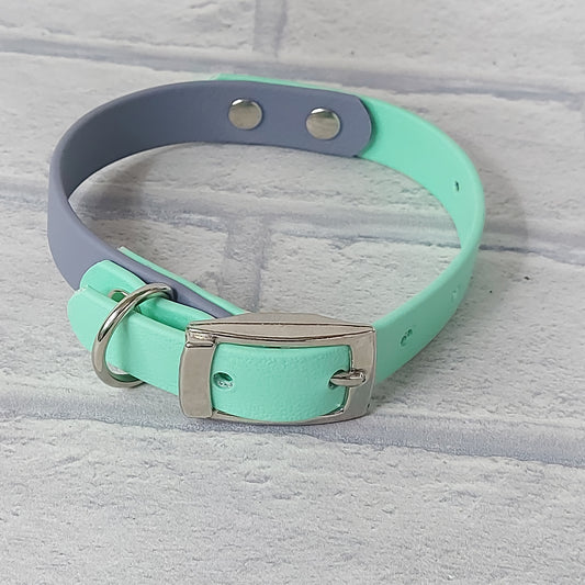 Biothane Collar Duo coloured  Grey/ Mint  Silver Coloured hardware -  X Small