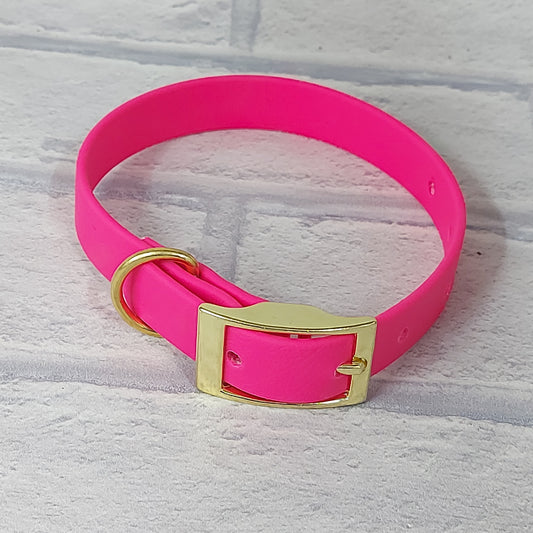 Biothane Collar Neon Pink / Gold Coloured hardware -  X Small