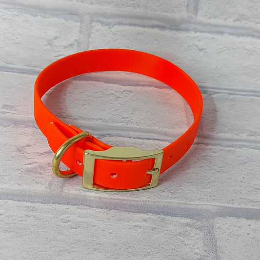 Biothane Collar Neon Orange / Gold Coloured hardware - Medium