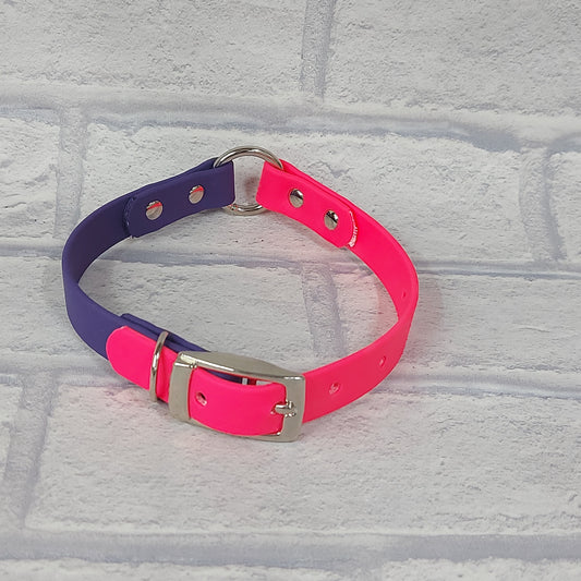 Biothane Collar Duo - Neon Pink/Purple / Silver Coloured hardware -  Small