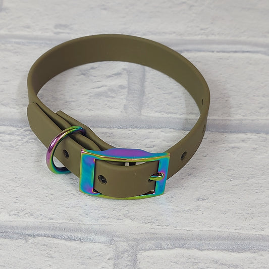 Biothane Collar  Olive /  Rainbow Coloured hardware -  X Small