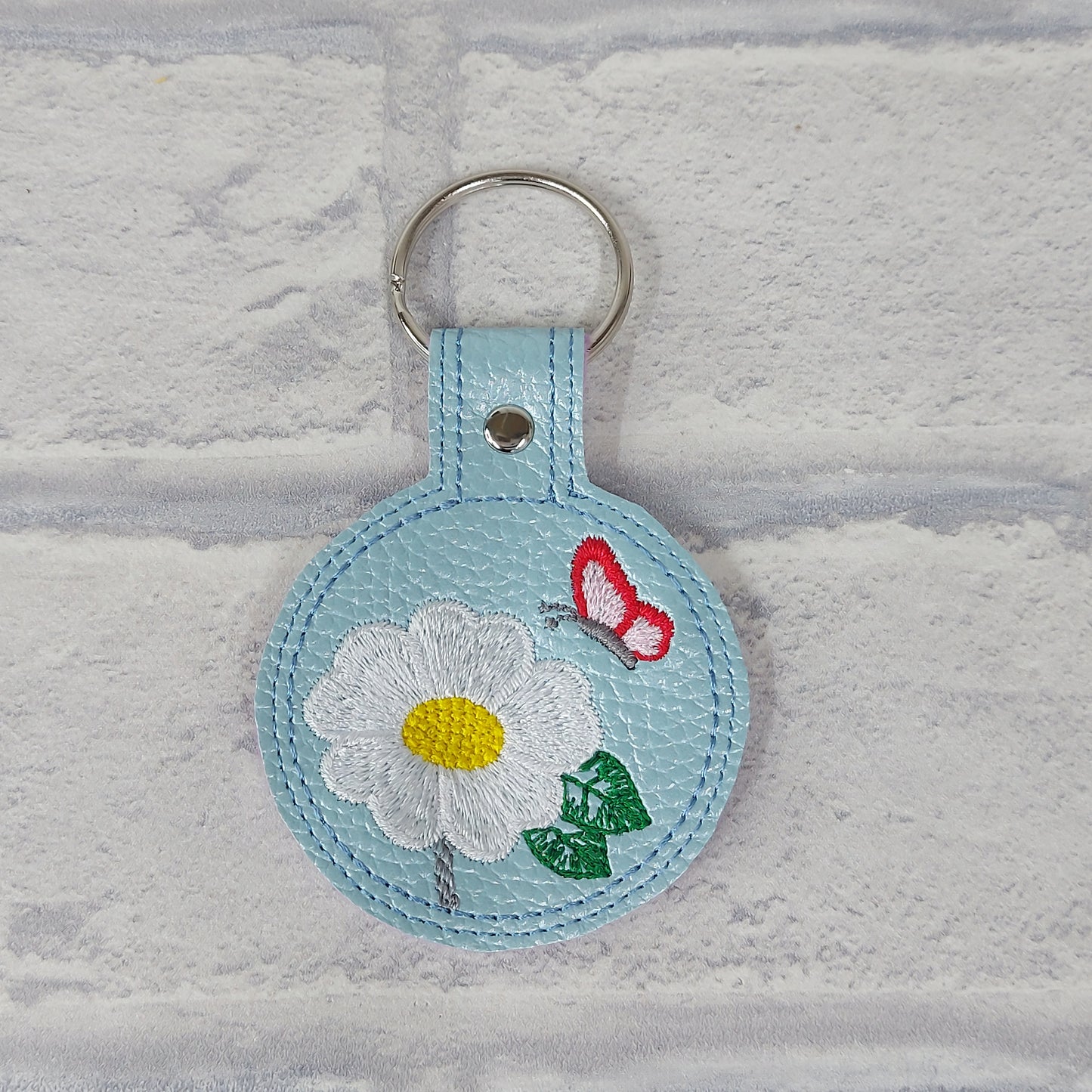 Handmade Vinyl Keyring - Flower & Butterfly