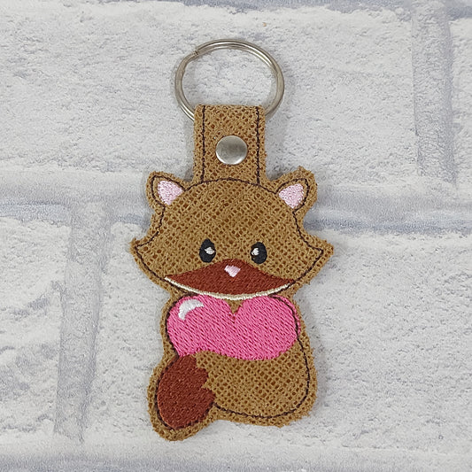 Handmade Vinyl Keyring - Cute Fox with heart