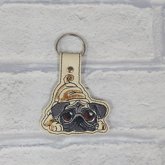 Handmade Vinyl Keyring - Dog -  Fun Pug