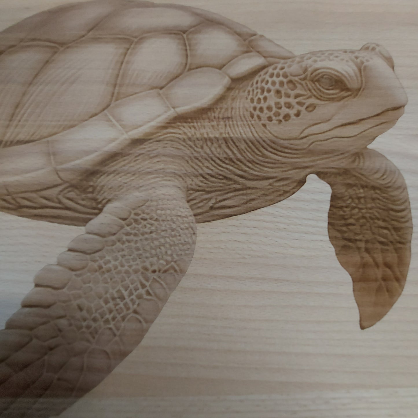 Large Beech Wood Chopping Board - Engraved 3D image of a Turtle