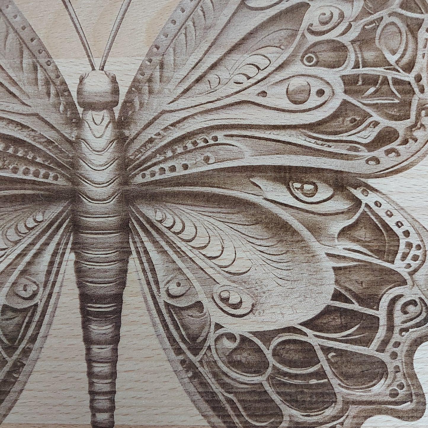 Large Beech Wood Chopping Board - Engraved 3D image of Butterfly