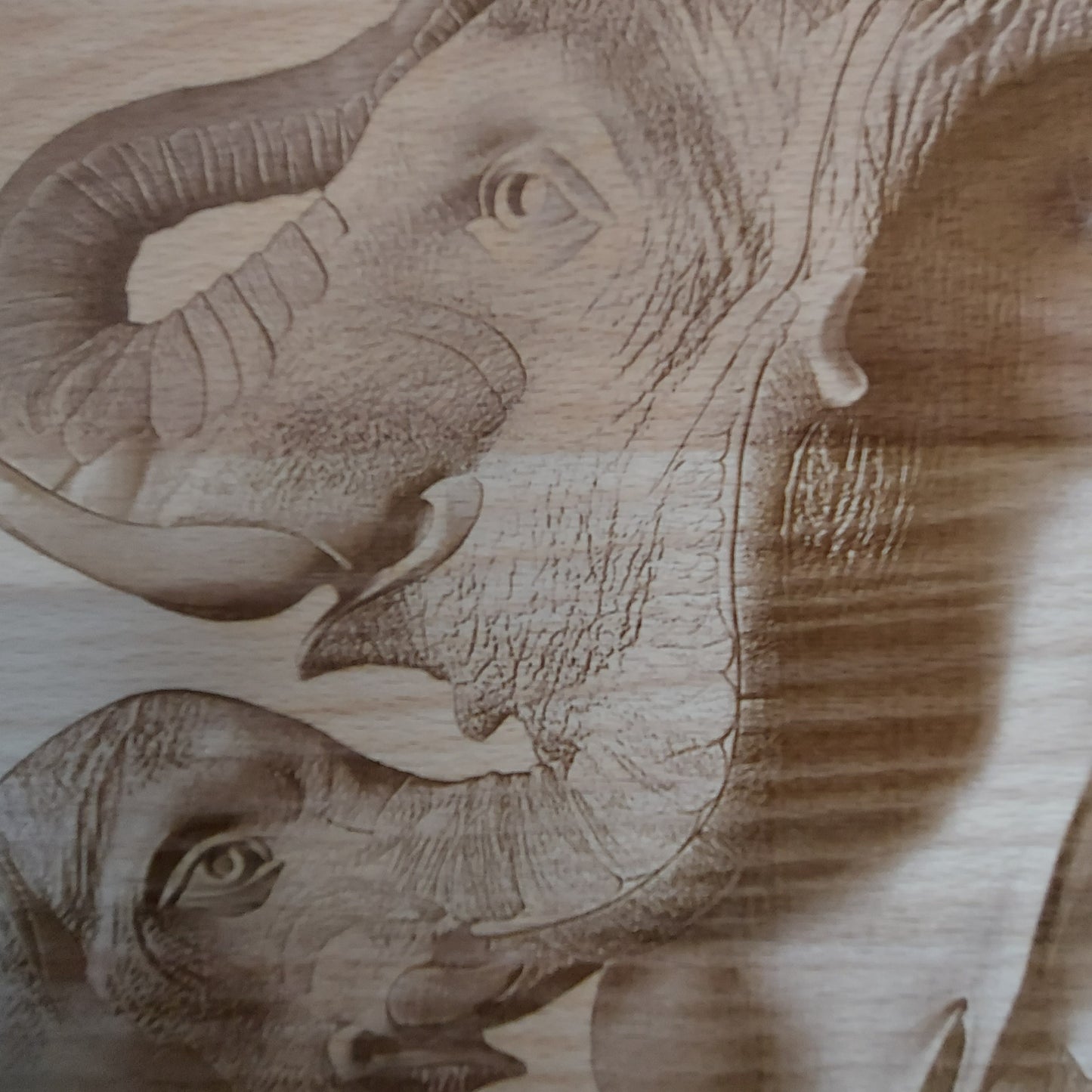 Large Beech Wood Chopping Board - Engraved 3D image of Elephants