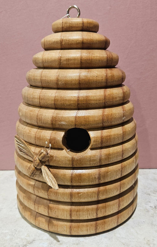 Wooden Beehive Shaped Bird House - Freestanding or hanging