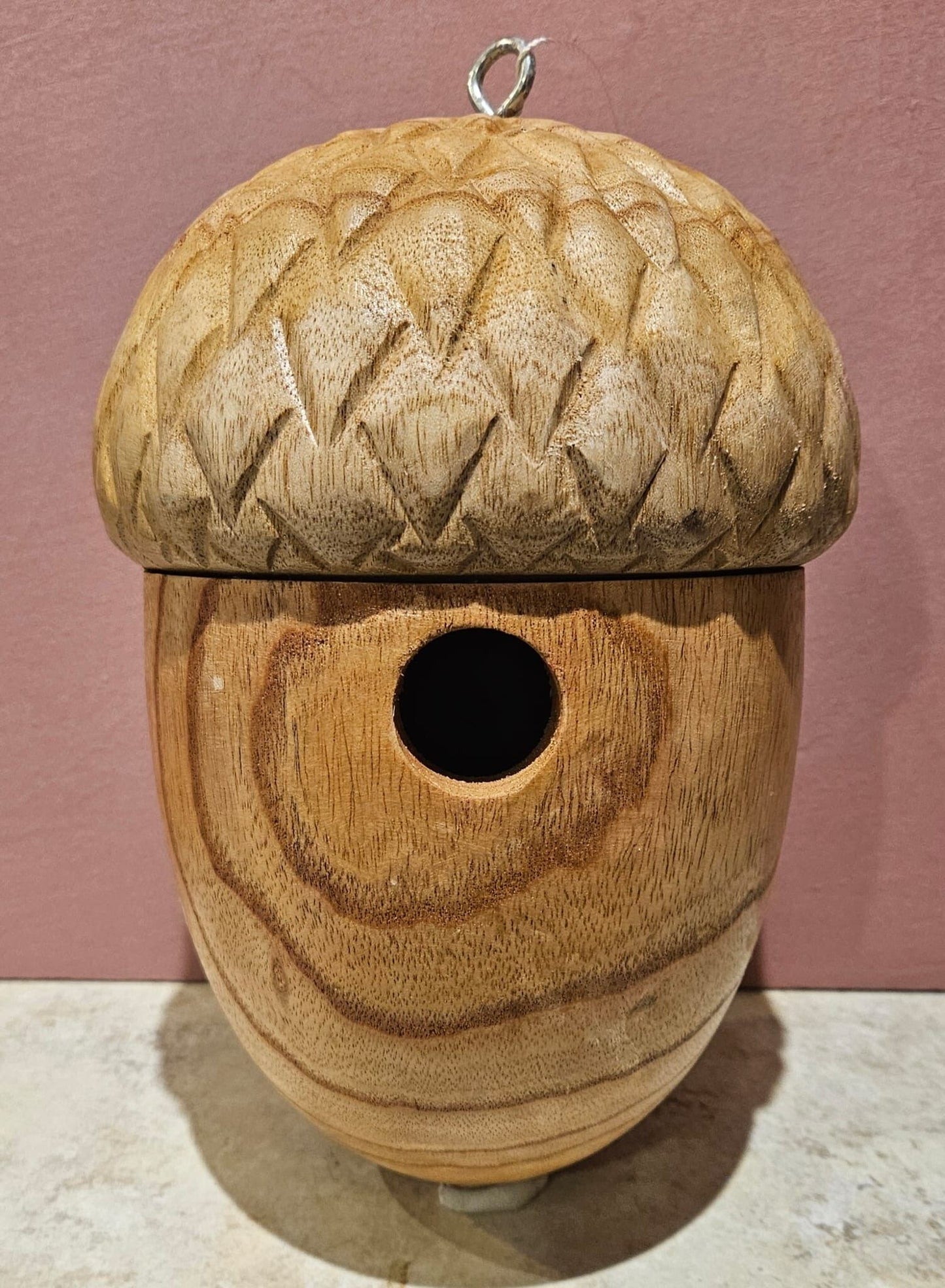 Wooden Acorn Shaped Bird House - hanging