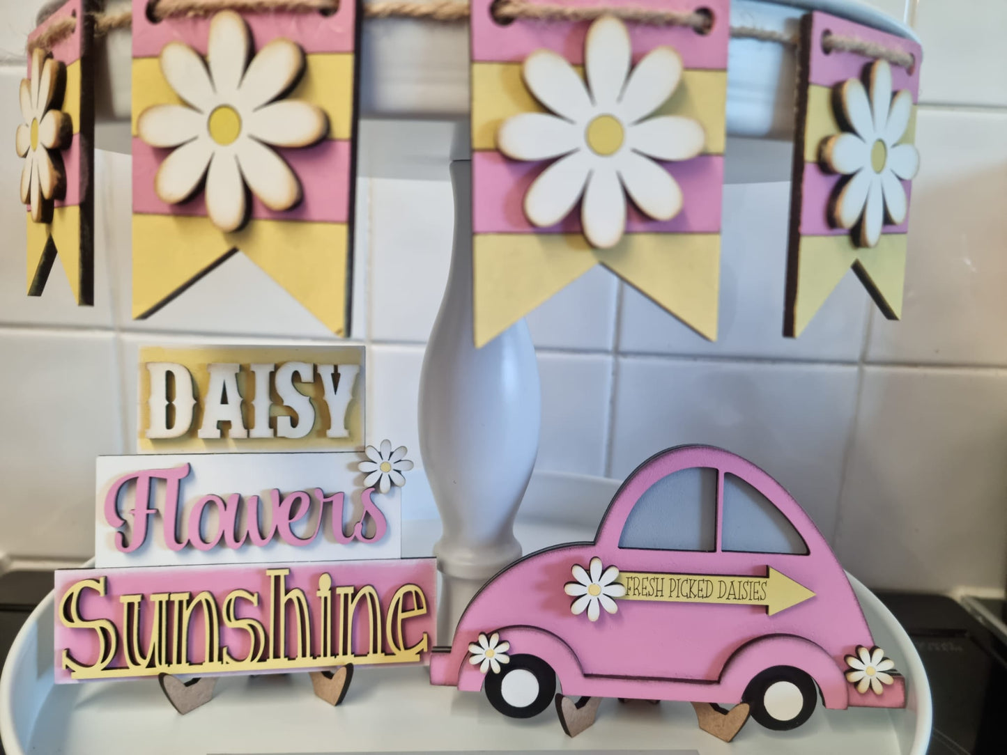 PAINTABLE MDF BLANK KIT - Daisy Set - Flower pot/Banner/plaque & stand