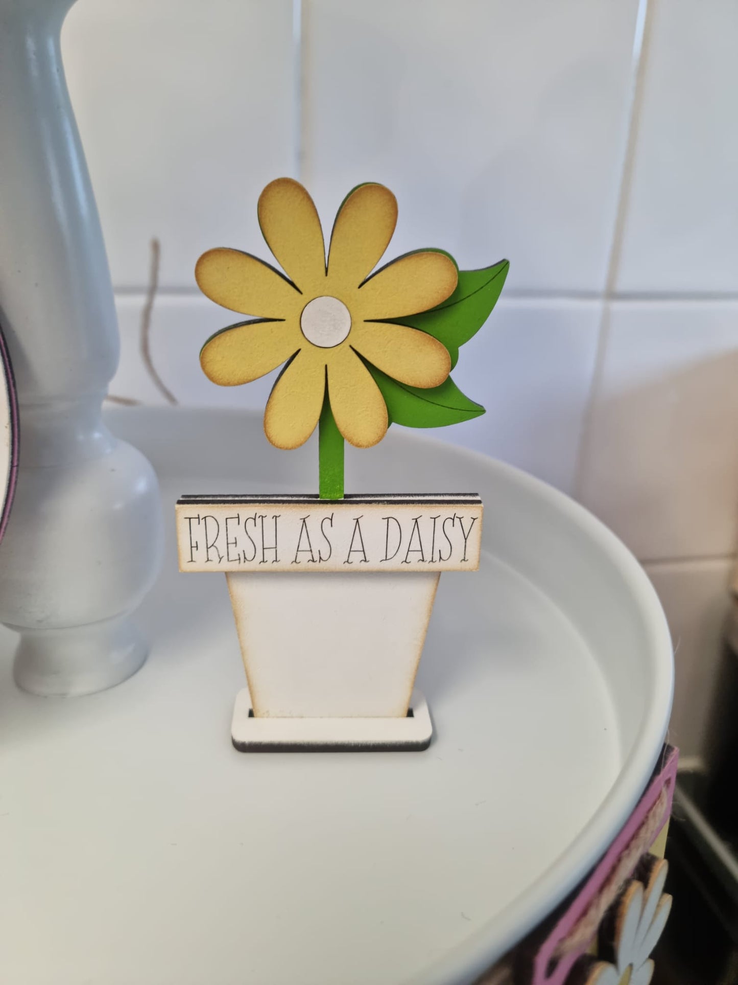 PAINTABLE MDF BLANK KIT - Daisy Set - Flower pot/Banner/plaque & stand