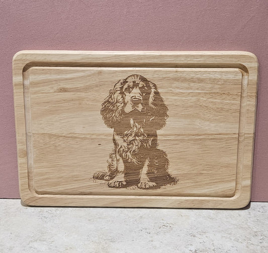 Laser engraved Spaniel - Hevea Wood Chopping Board Medium Rectangle