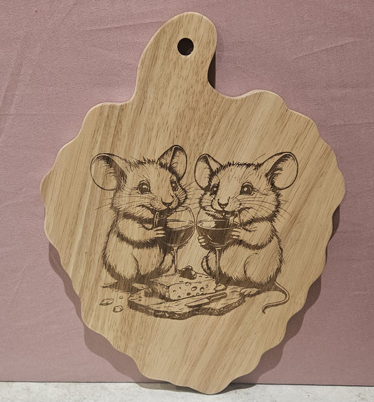 Laser engraved Mice with wine design - Hevea Wood Chopping Board Grape Shape