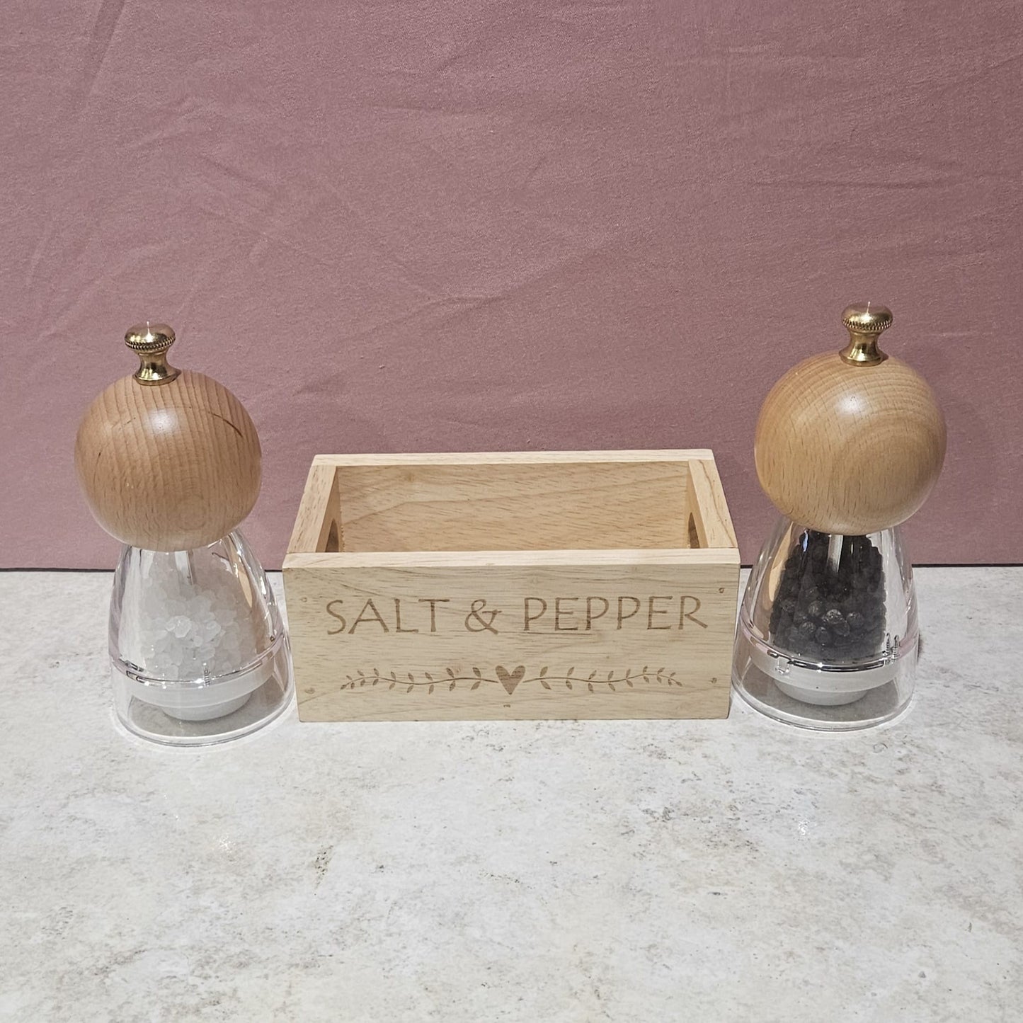 Salt & Pepper Mill/Grinder set with storage box