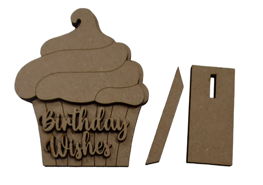 PAINTABLE BLANK MDF KIT - Birthday wishes cupcake & stand