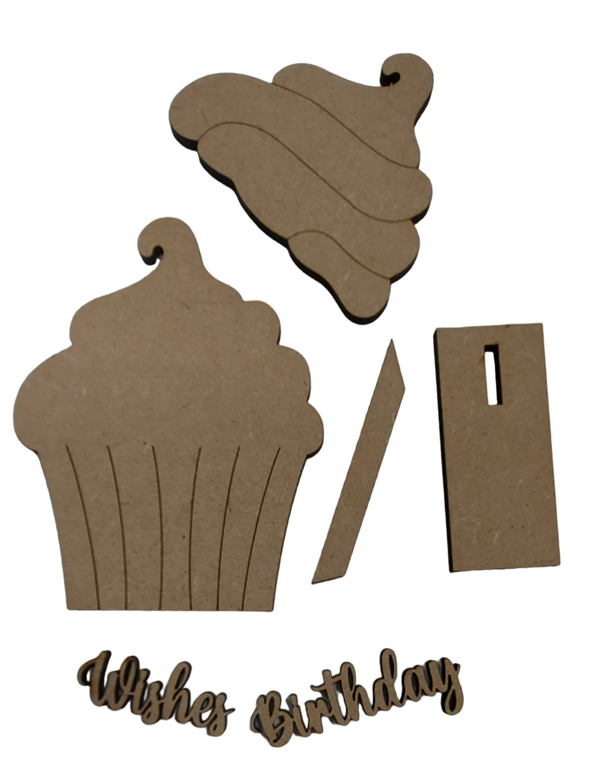 PAINTABLE BLANK MDF KIT - Birthday wishes cupcake & stand