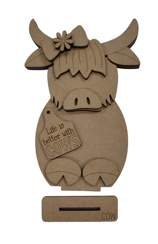 PAINTABLE Blank MDF Highland Cow Shelf Sitter