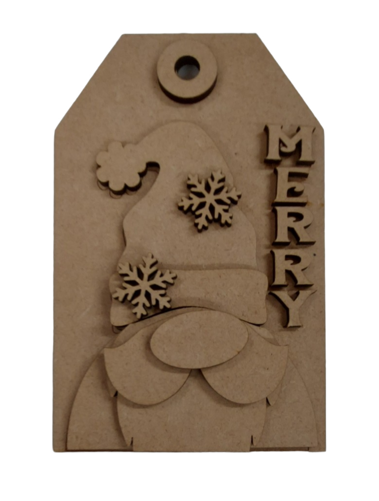 PAINTABLE MDF BLANK KIT - Christmas Ornament - MERRY Gnome Tag