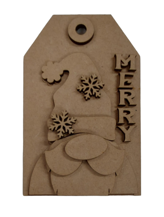 PAINTABLE MDF BLANK KIT - Christmas Ornament - MERRY Gnome Tag