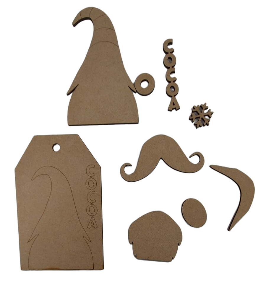 PAINTABLE MDF BLANK KIT - Christmas Ornament - Cocoa Gnome Tag