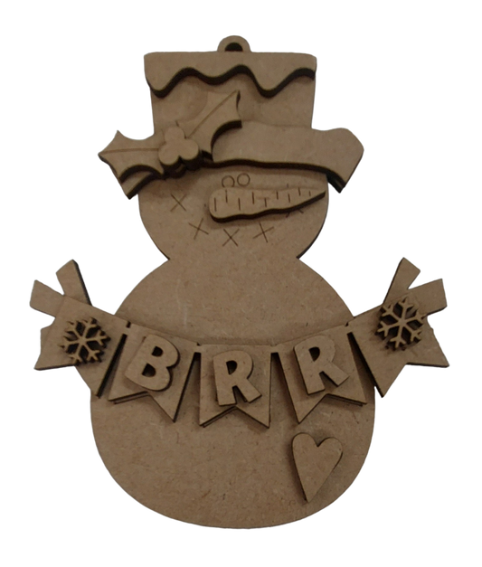 PAINTABLE MDF BLANK KIT - Christmas Ornament - Snowman Brrr